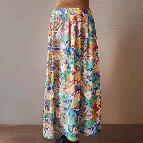 Vintage Skirt New Editions Elastic Waist Vacation Beach Cruise Print 90 Size M L - Picture 1 of 7